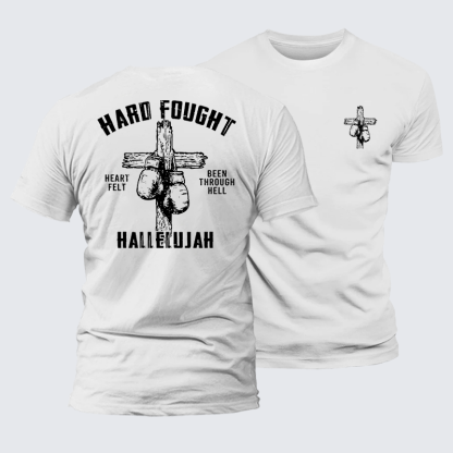 Hard Fought Hallelujah  Jesus God Christian Premium Mercerized Cotton Tee