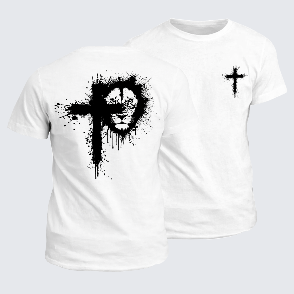 Lion of Faith Cross Jesus God Christian Cotton T-Shirt