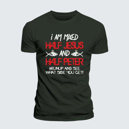 I Am Mixed Half Jesus And Half Peter Jesus God Christian Premium Mercerized Cotton Tee