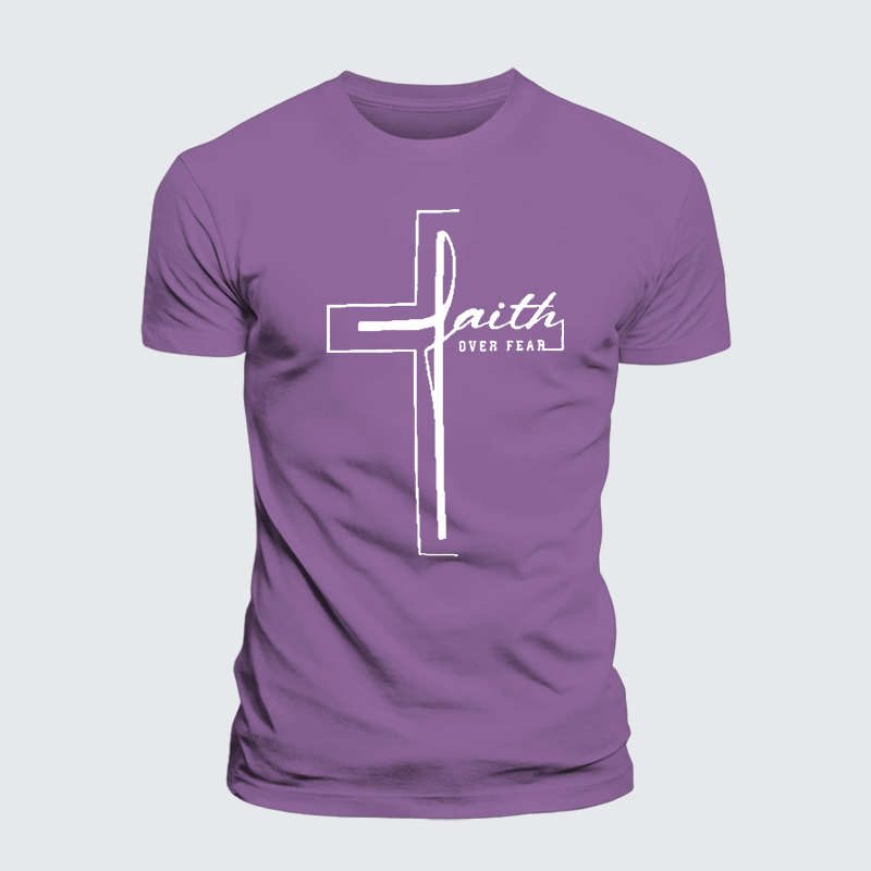 Faith Over Fear Cross Jesus God Christian Premium Mercerized Cotton Tee