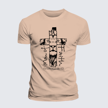 Man Of Faith Jesus God Christian Premium Mercerized Cotton Tee