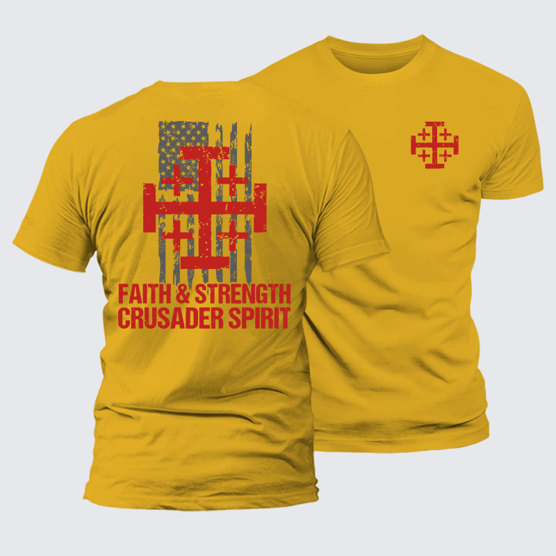 Faith &Strength Crusader Spirit Crusader Knight  Jesus God Christian Premium Mercerized Cotton Tee