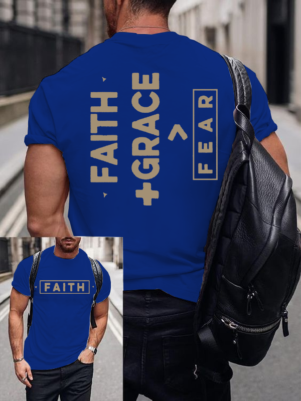 Faith + Grace ＞ Fear  Jesus God Christian Cotton T-Shirt