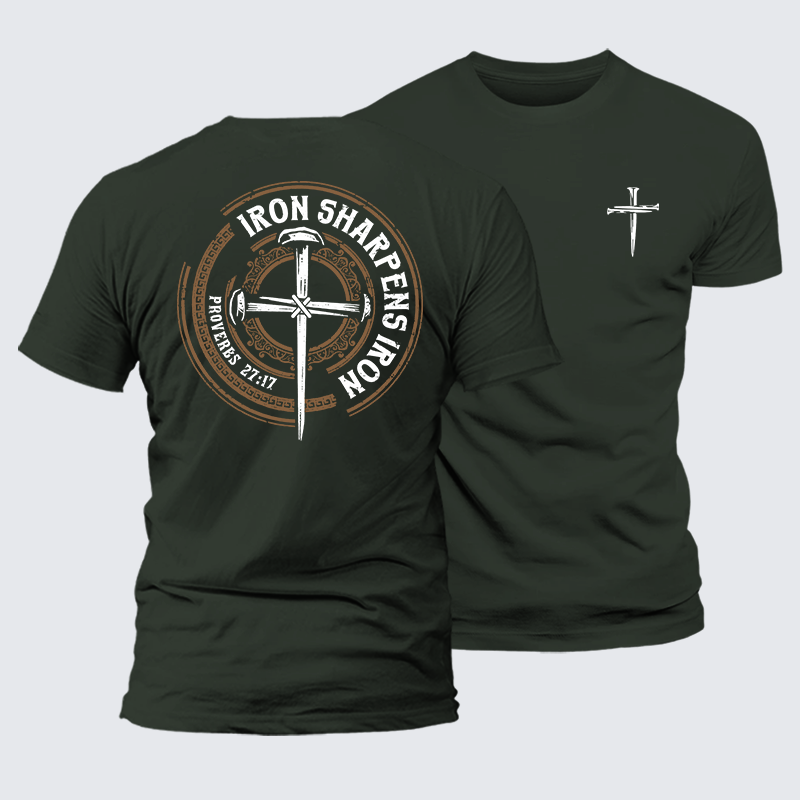 Iron Sharpens Iron - Proverbs 27:17 Jesus God Christian Premium Mercerized Cotton Tee