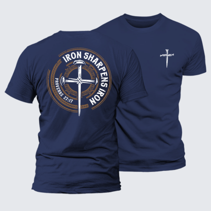 Iron Sharpens Iron - Proverbs 27:17 Jesus God Christian Premium Mercerized Cotton Tee