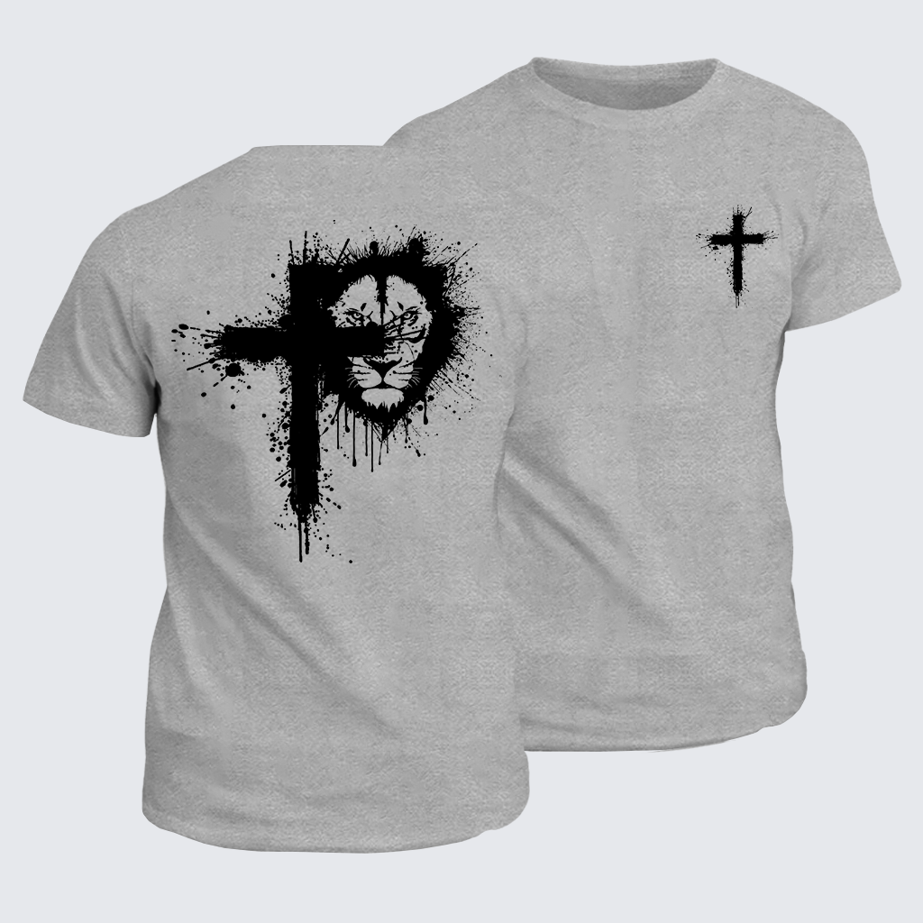 Lion of Faith Cross Jesus God Christian Cotton T-Shirt