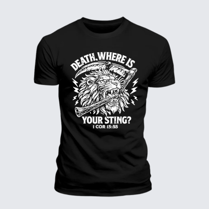 Death, Where is your Sting? - 1 COR 15:55 Jesus God Christian Premium Mercerized Cotton Tee