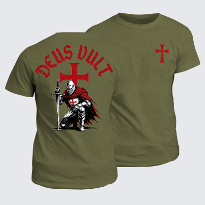 Templar Knight Crusader Deus Vult Jesus God Christian Cotton T-Shirt