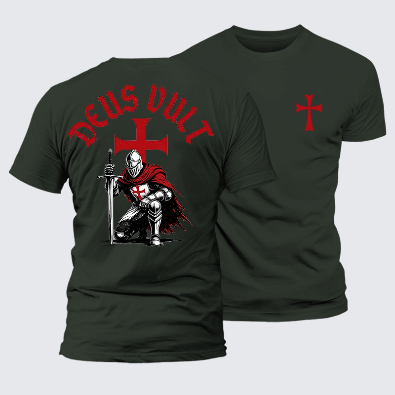 Templar Knight Crusader Deus Vult Jesus God Christian Premium Mercerized Cotton Tee
