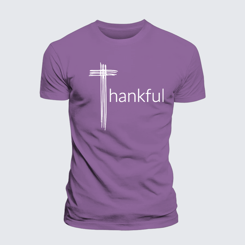 Thankful Cross Jesus God Christian Premium Mercerized Cotton Tee