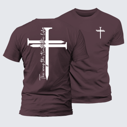 Jesus The Way The Truth The Life Cross Jesus God Christian Premium Mercerized Cotton Tee