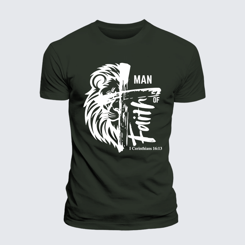 Man Of Faith Jesus God Christian Premium Mercerized Cotton Tee