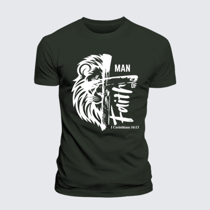 Man Of Faith Jesus God Christian Premium Mercerized Cotton Tee