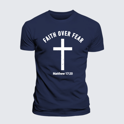 Faith Over Fear Jesus God Christian Premium Mercerized Cotton Tee
