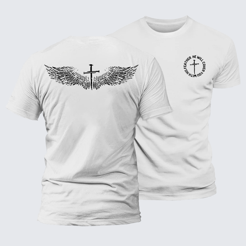 He Will Cover You With His Feather Jesus God Christian Premium Mercerized Cotton Tee