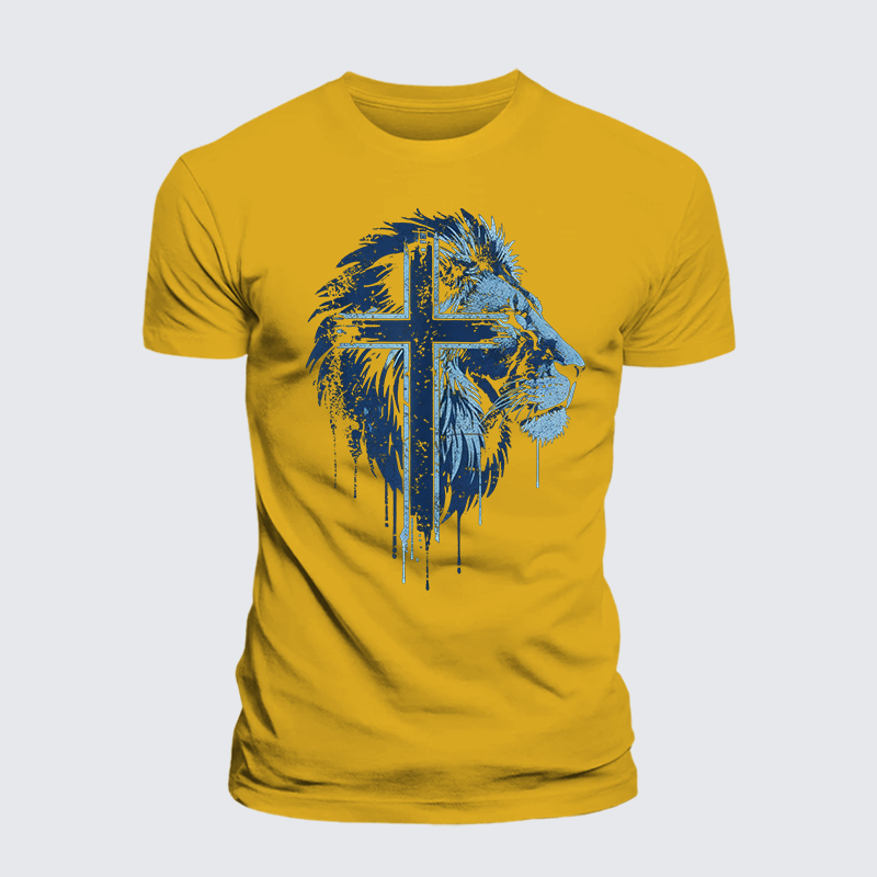 Lion of Faith Cross Jesus God Christian Premium Mercerized Cotton Tee