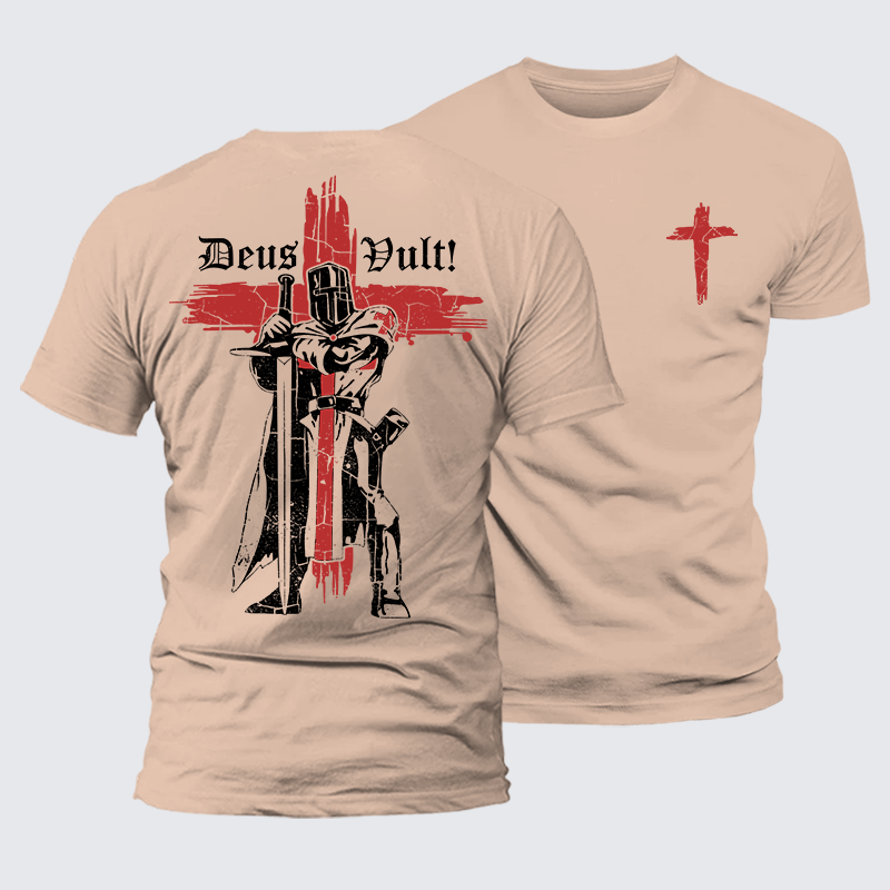 Deus Vult Crusader Jesus God Christian Premium Mercerized Cotton Tee