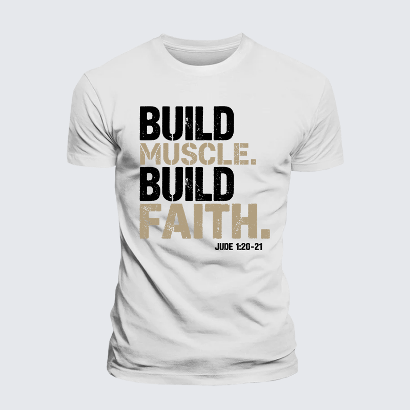 Build Muscle Build Faith Jesus God Christian Premium Mercerized Cotton Tee