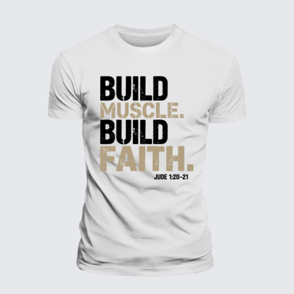 Build Muscle Build Faith Jesus God Christian Premium Mercerized Cotton Tee