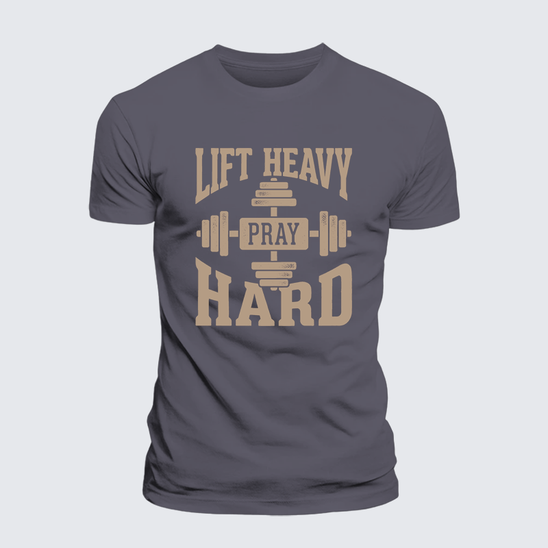 Lift Heavy Pray Hard Jesus God Christian Premium Mercerized Cotton Tee
