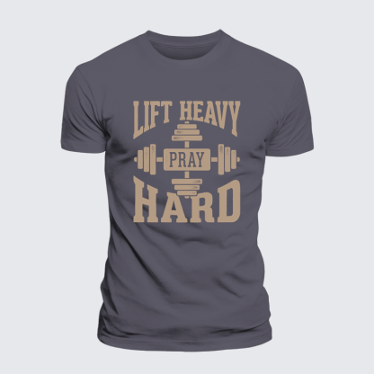 Lift Heavy Pray Hard Jesus God Christian Premium Mercerized Cotton Tee