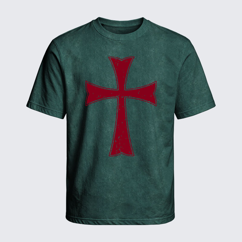 Washed T-Shirt - Knights Templar Crusader Cross