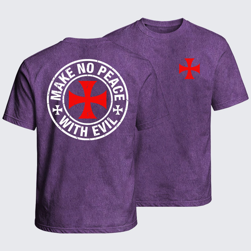 Washed T-Shirt - Make No Peace with Evil Knight Templar Cross