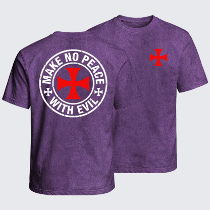 Washed T-Shirt - Make No Peace with Evil Knight Templar Cross