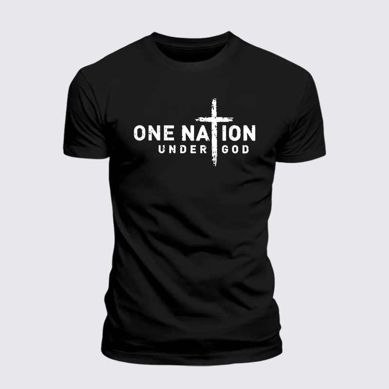 One Nation Under God Cross Jesus God Christian Premium Mercerized Cotton Tee