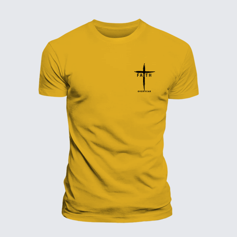 Faith Over Fear Cross  Jesus God Christian Premium Mercerized Cotton Tee