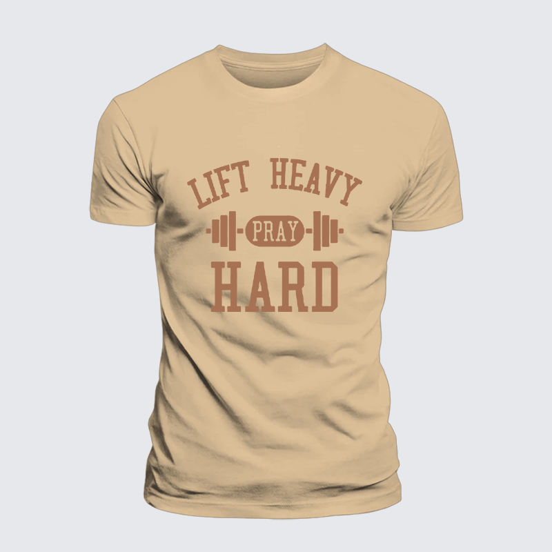 Lift Heavy Pray Hard Jesus God Christian Premium Mercerized Cotton Tee