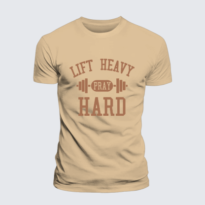Lift Heavy Pray Hard Jesus God Christian Premium Mercerized Cotton Tee