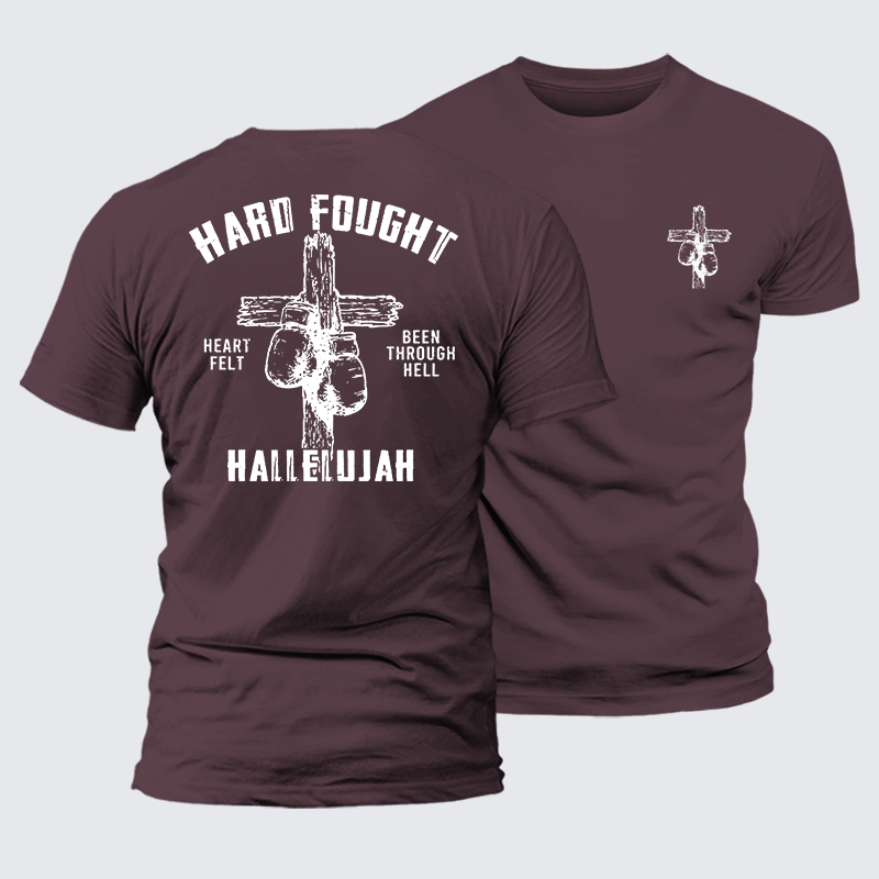 Hard Fought Hallelujah  Jesus God Christian Premium Mercerized Cotton Tee