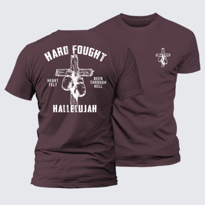 Hard Fought Hallelujah  Jesus God Christian Premium Mercerized Cotton Tee