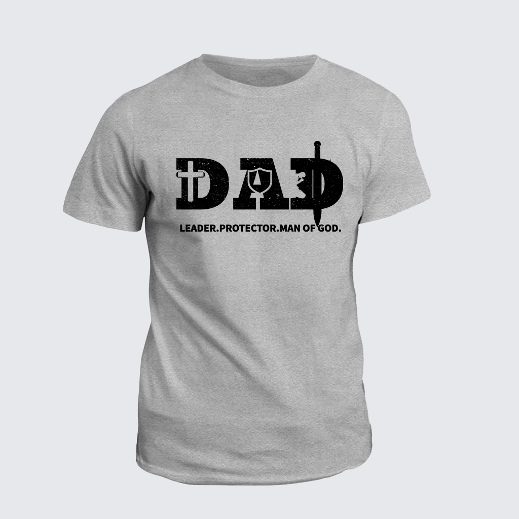 Dad-Leader Protector Man Of God Jesus God Christian Cotton T-Shirt