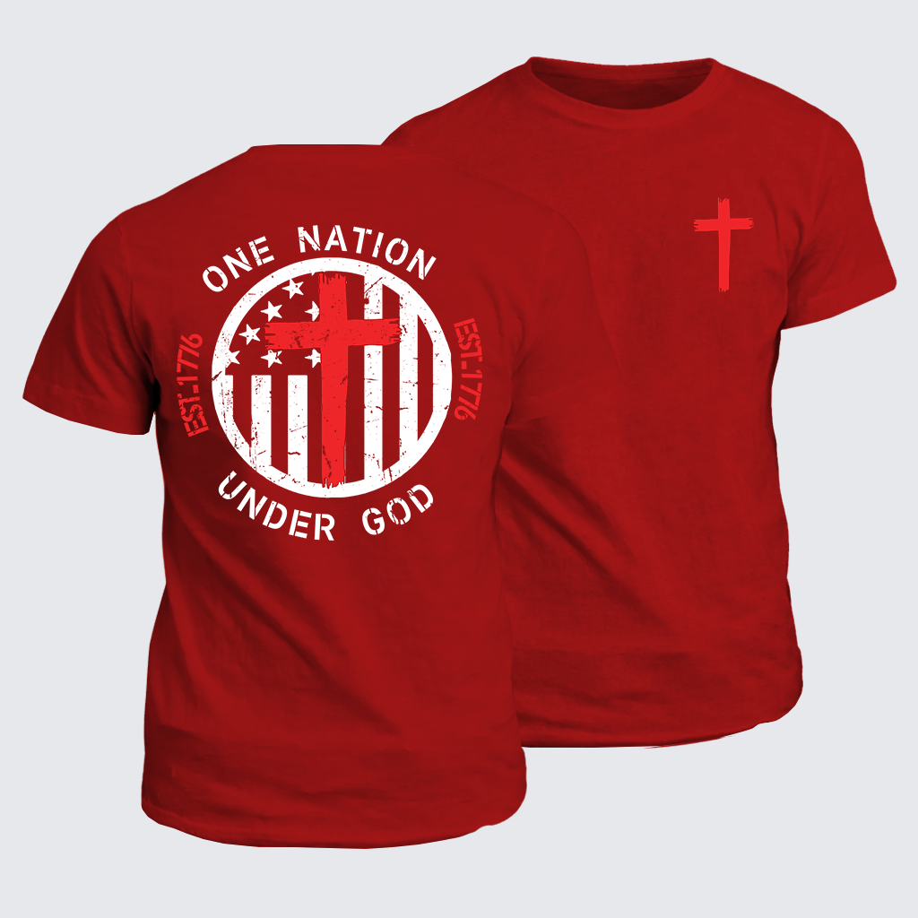One Nation Under God Flag Cross Jesus God Christian Cotton T-Shirt
