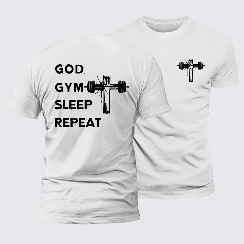 God Gym Sleep Repeat Jesus God Christian Premium Mercerized Cotton Tee