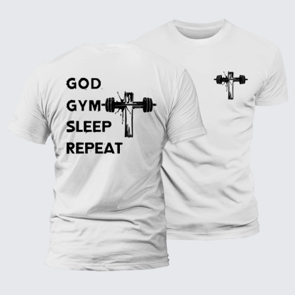 God Gym Sleep Repeat Jesus God Christian Premium Mercerized Cotton Tee