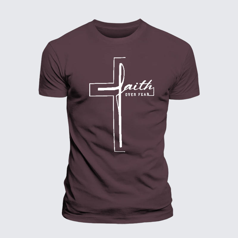 Faith Over Fear Cross Jesus God Christian Premium Mercerized Cotton Tee