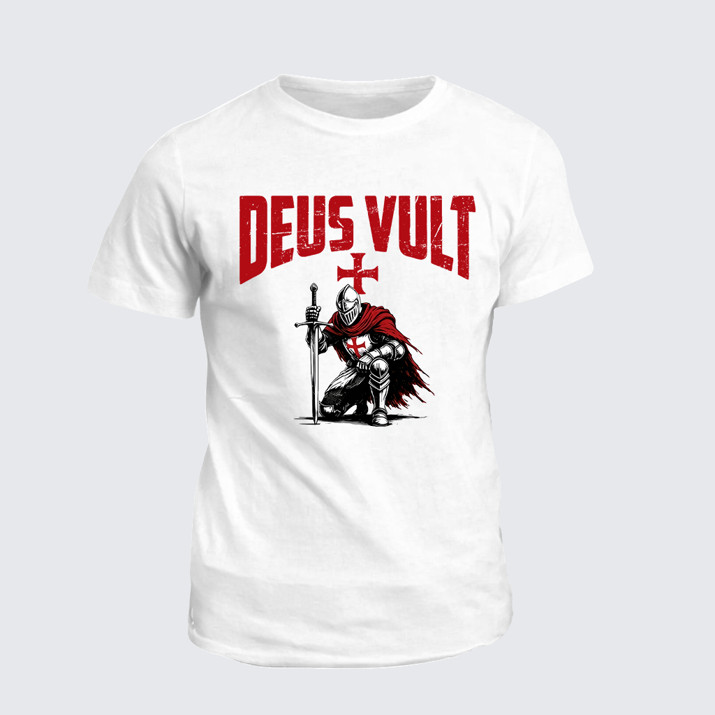 Templar Knight Crusader Deus Vult Jesus God Christian Cotton T-Shirt
