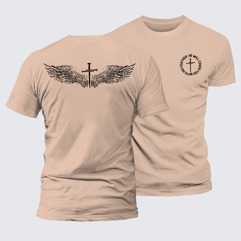 He Will Cover You With His Feather Jesus God Christian Premium Mercerized Cotton Tee