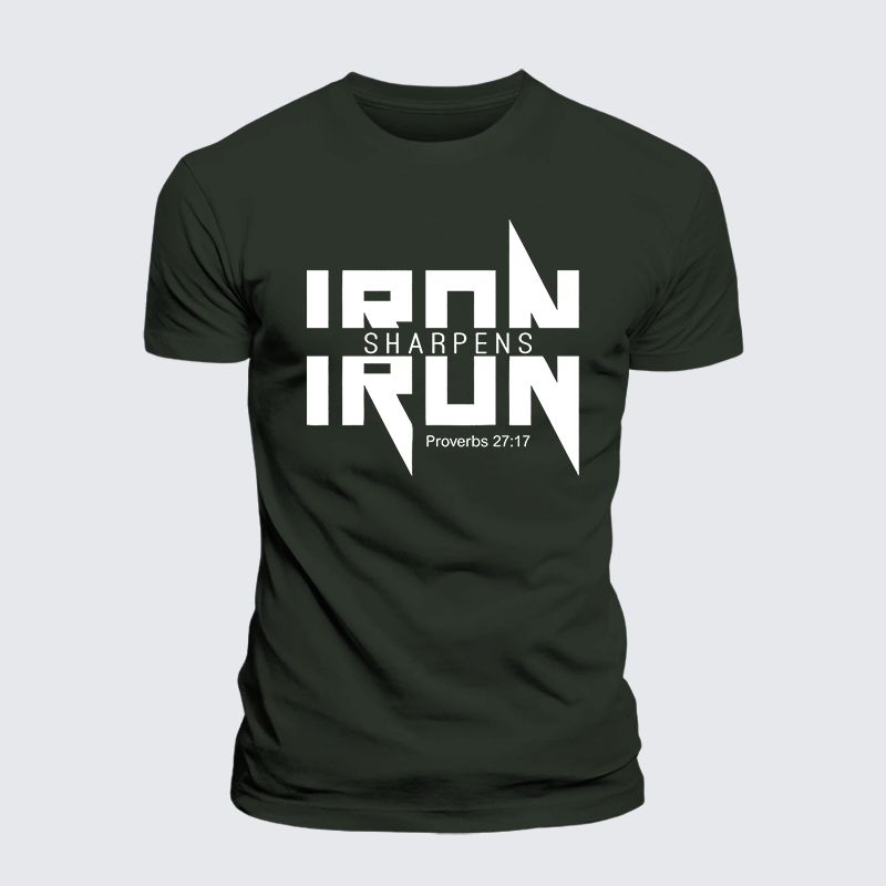 IRON SHARPENS IRON Proverbs 27:17 Jesus God Christian Premium Mercerized Cotton Tee