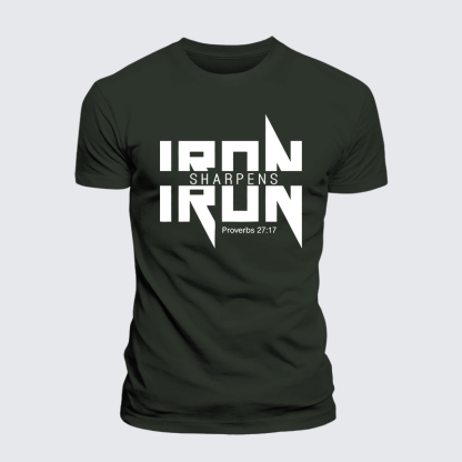 IRON SHARPENS IRON Proverbs 27:17 Jesus God Christian Premium Mercerized Cotton Tee