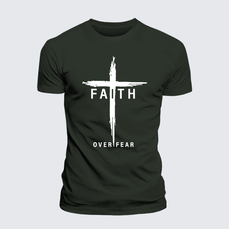 Faith Over Fear Cross  Jesus God Christian Premium Mercerized Cotton Tee