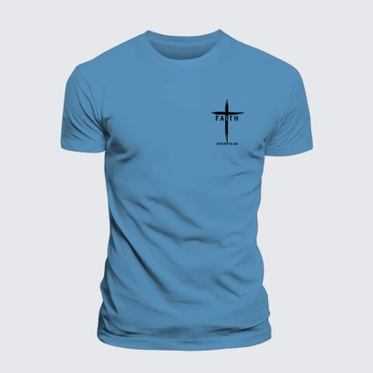 Faith Over Fear Cross  Jesus God Christian Premium Mercerized Cotton Tee