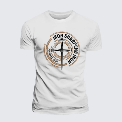 Iron Sharpens Iron - Proverbs 27:17 Jesus God Christian Cotton T-Shirt