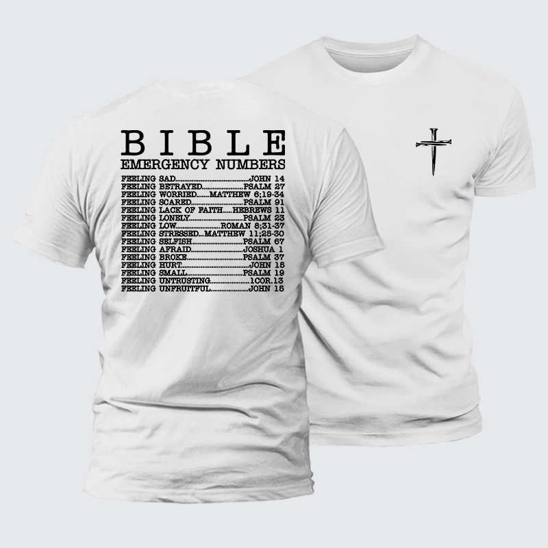Bible Emergency Numbers Jesus God Christian Premium Mercerized Cotton Tee