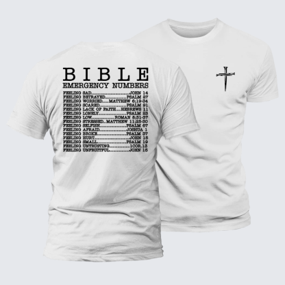 Bible Emergency Numbers Jesus God Christian Premium Mercerized Cotton Tee