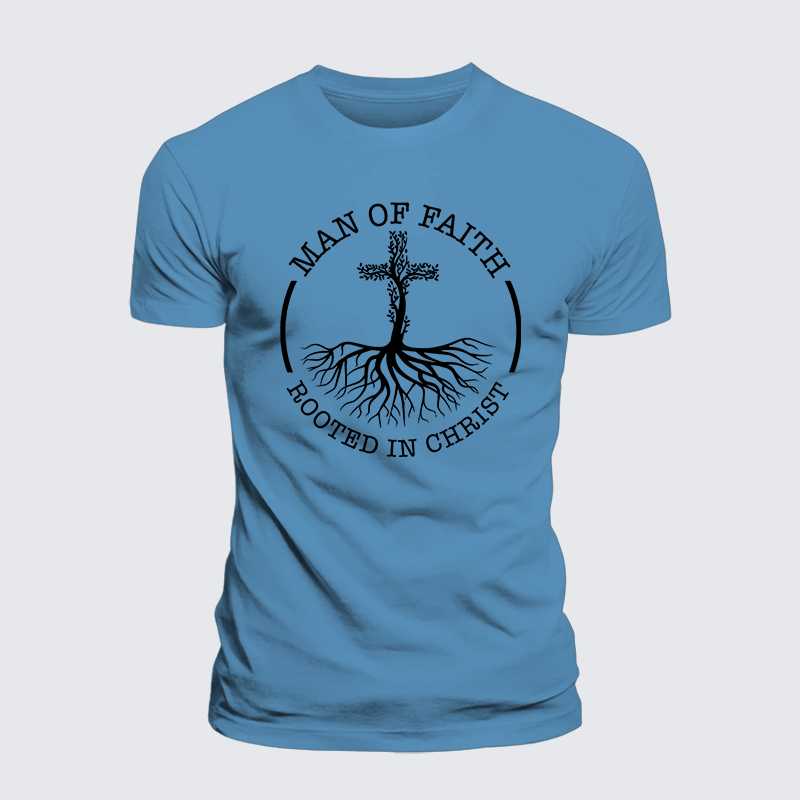 Man of Faith Rooted in Christ Jesus God Christian Premium Mercerized Cotton Tee