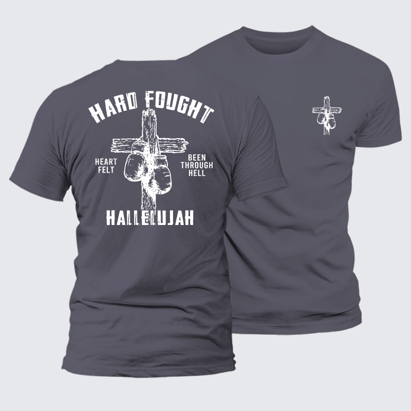 Hard Fought Hallelujah  Jesus God Christian Premium Mercerized Cotton Tee